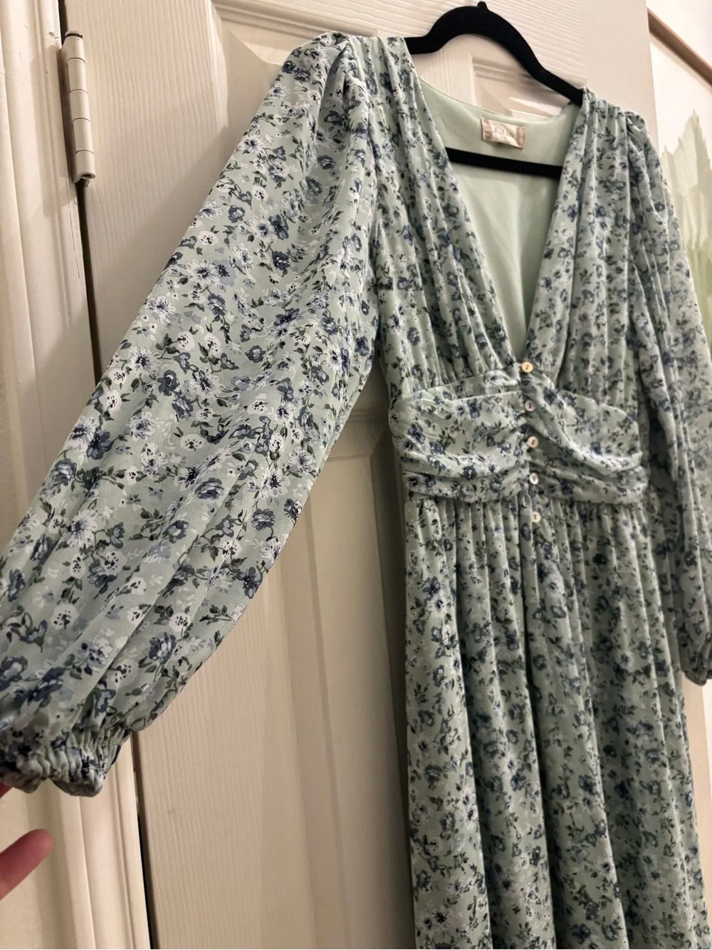 Altar'd State Pale Blue Floral Maxi Dress with Deep V - Picture 2 of 4